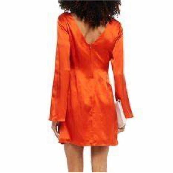 Cinq a Sept Caelan Burnt Orange Long Sleeve Silk Mini Dress Size 4 - Picture 3 of 13